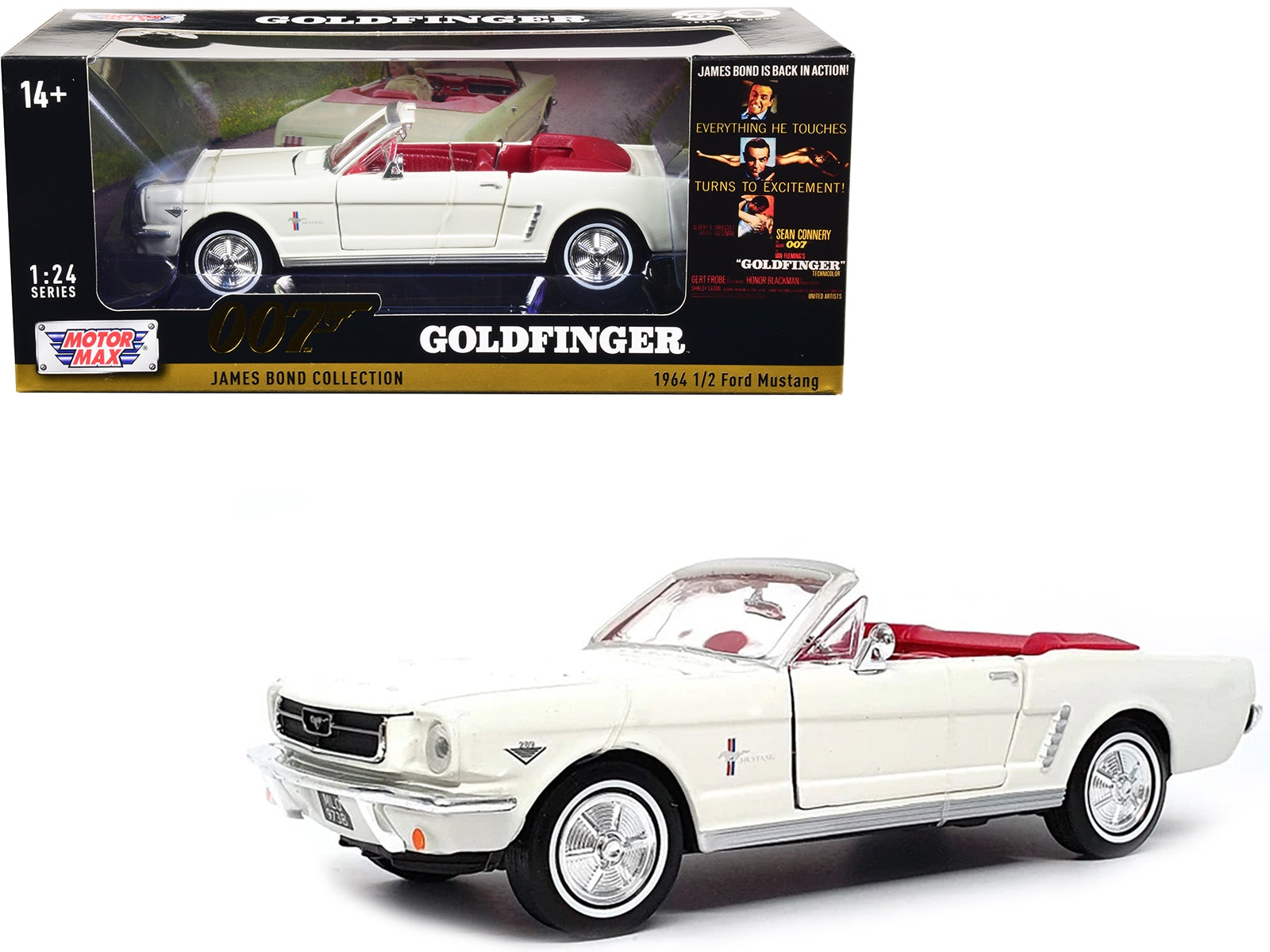 1964 1/2 Ford Mustang Convertible White with Red Interior James Bond 007 "Goldfinger" (1964) Movie "James Bond Collection" Series 1/24 Diecast Model Car by Motormax Motormax