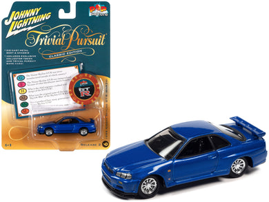 1999 Nissan Skyline GT-R RHD (Right Hand Drive) Blue Metallic with Poker Chip Collector's Token and Game Card 