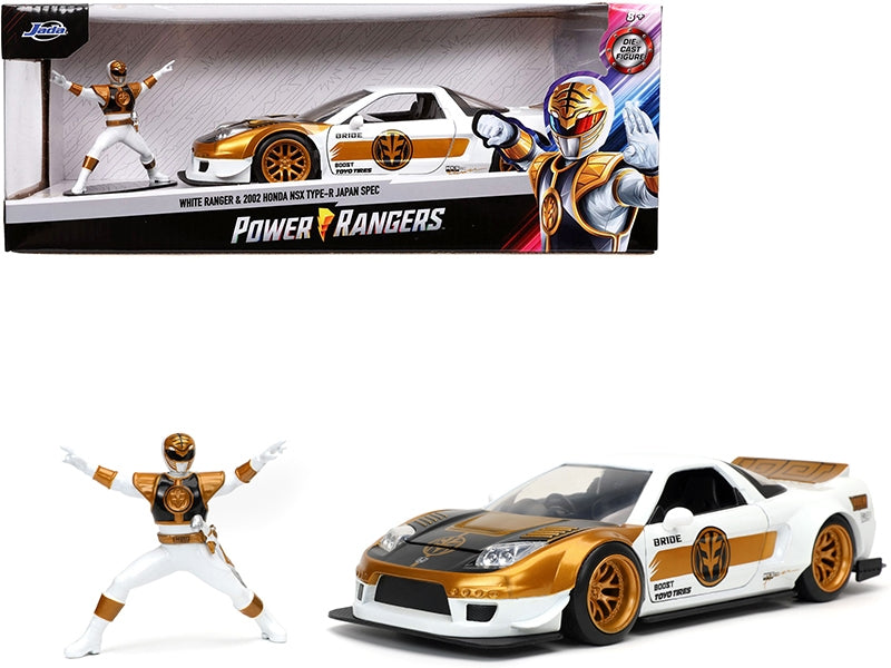 2002 Honda NSX Type-R Japan Spec RHD (Right Hand Drive) and White Ranger Diecast Figurine "Power Rangers" 1/24 Diecast Model Car by Jada Jada