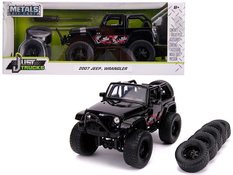 2007 Jeep Wrangler Black with Extra Wheels "Just Trucks" Series 1/24 Diecast Model Car by Jada Jada