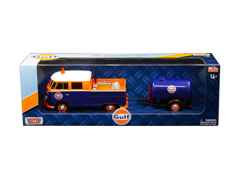 Volkswagen Service Pickup Truck with Plastic Oil Tank "Gulf Oil" 1/24 Diecast Model Car by Motormax Motormax