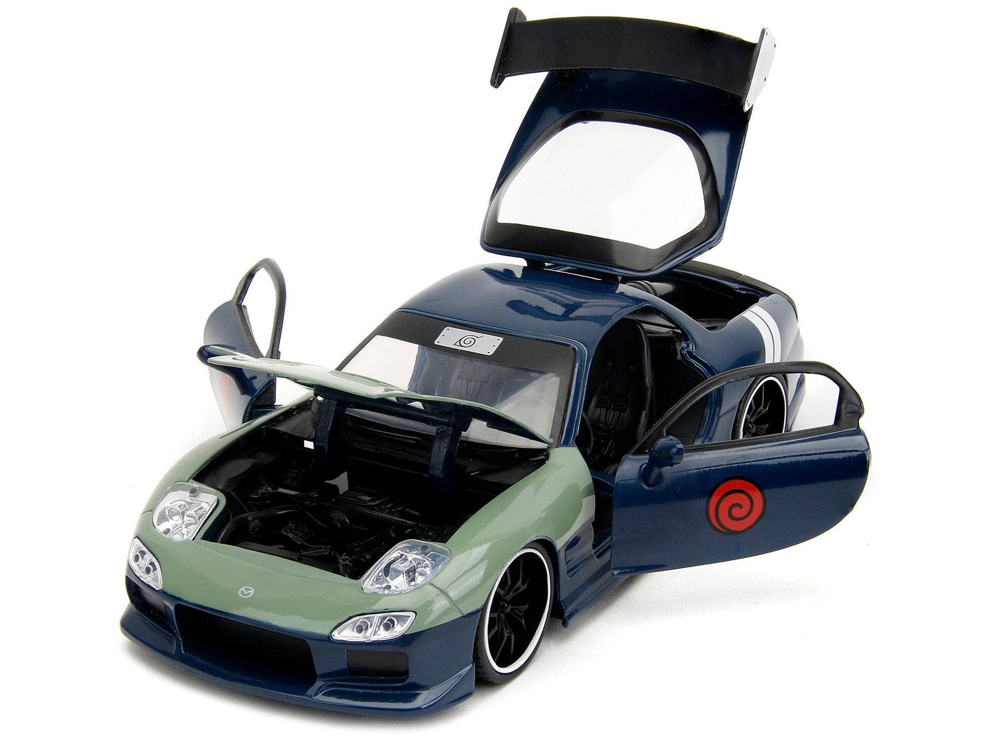 1993 Mazda RX-7 Dark Blue with Green Hood and Kakashi Hatake Diecast Figure "Naruto Shippuden" (2009-2017) TV Series "Anime Hollywood Rides" Series 1/24 Diecast Model Car by Jada Jada