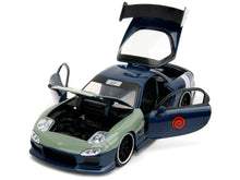 Load image into Gallery viewer, 1993 Mazda RX-7 Dark Blue with Green Hood and Kakashi Hatake Diecast Figure &quot;Naruto Shippuden&quot; (2009-2017) TV Series &quot;Anime Hollywood Rides&quot; Series 1/24 Diecast Model Car by Jada Jada
