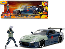 Load image into Gallery viewer, 1993 Mazda RX-7 Dark Blue with Green Hood and Kakashi Hatake Diecast Figure &quot;Naruto Shippuden&quot; (2009-2017) TV Series &quot;Anime Hollywood Rides&quot; Series 1/24 Diecast Model Car by Jada Jada
