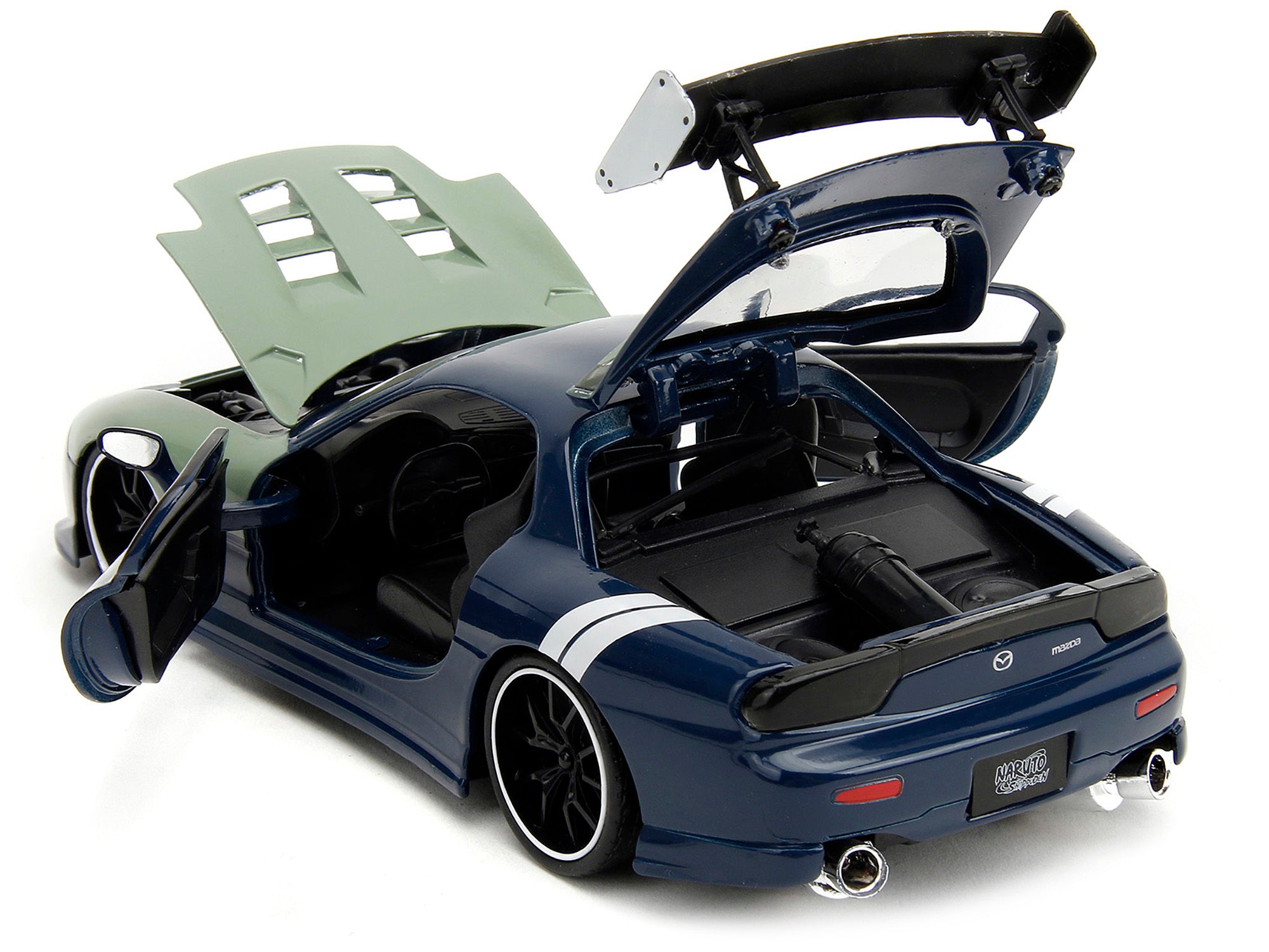 1993 Mazda RX-7 Dark Blue with Green Hood and Kakashi Hatake Diecast Figure "Naruto Shippuden" (2009-2017) TV Series "Anime Hollywood Rides" Series 1/24 Diecast Model Car by Jada Jada