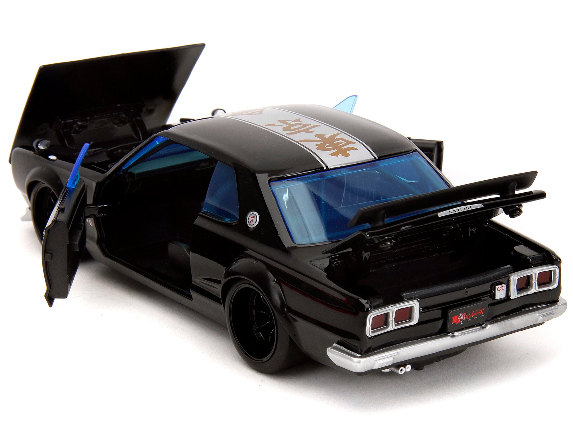 1971 Nissan Skyline GT-R RHD (Right Hand Drive) Black with Silver Stripe and Mikey Diecast Figure "Tokyo Revengers" (2021) TV Series "Anime Hollywood Rides" Series 1/24 Diecast Model Car by Jada Jada