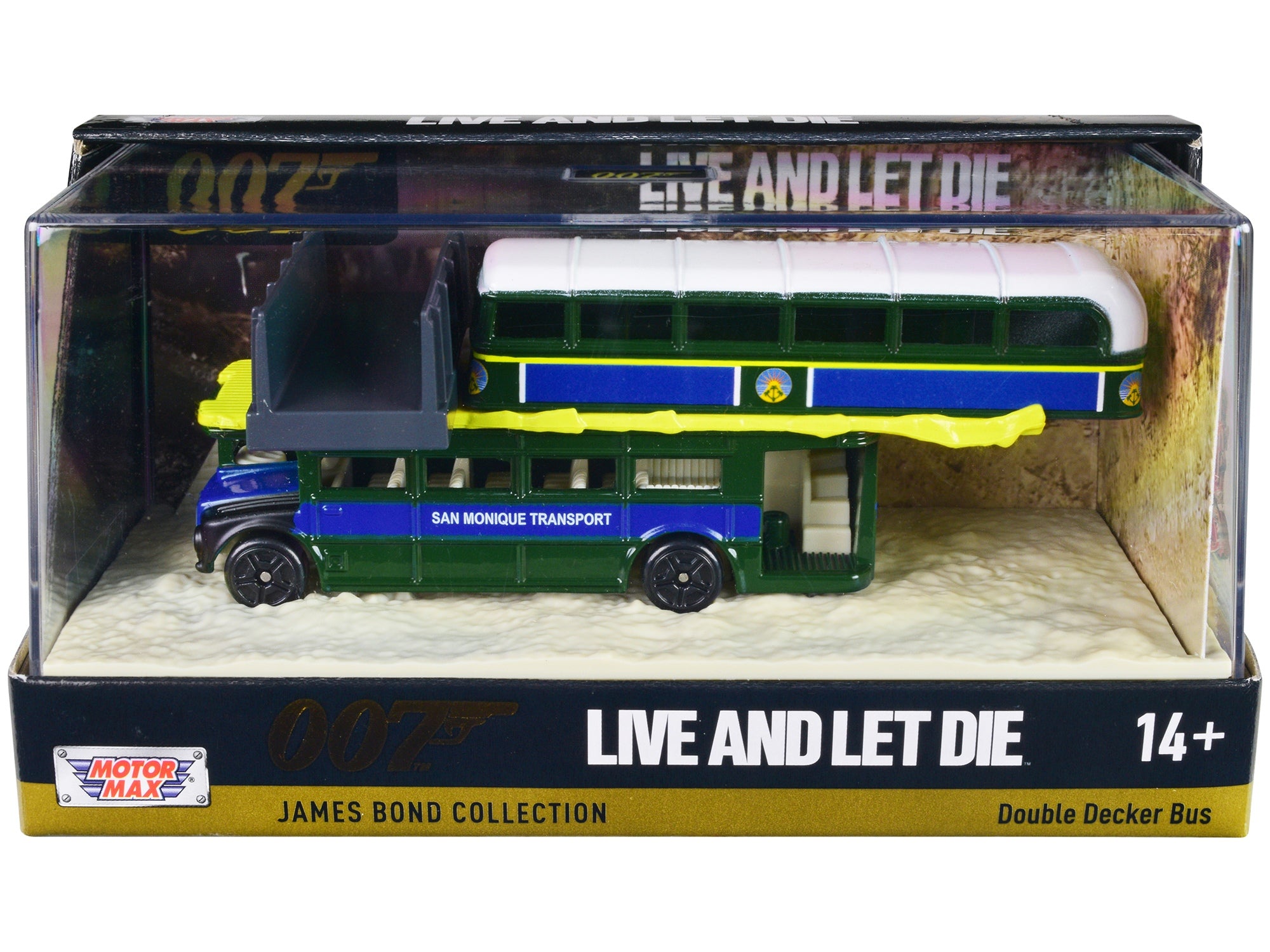 Double Decker Bus "San Monique Transport" "Hitting Bridge Scene" James Bond 007 "Live and Let Die" (1973) Movie with Display "James Bond Collection" Series Diecast Model by Motormax Motormax