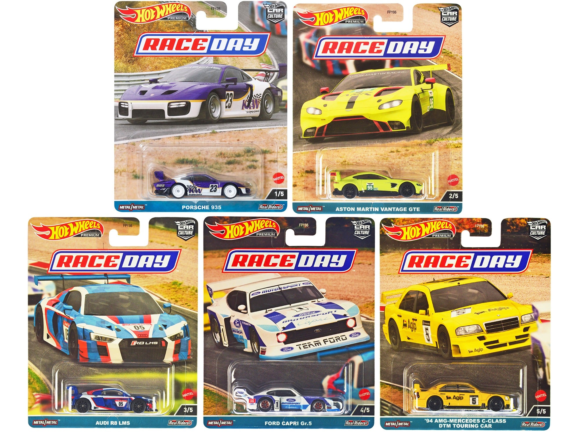 "Race Day" 5 piece Set "Car Culture" Series Diecast Model Cars by Hot Wheels Hotwheels