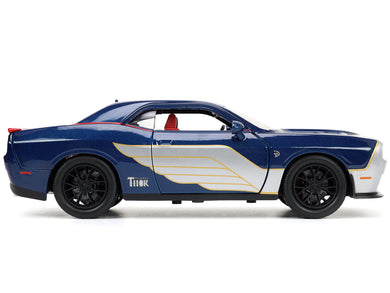 2015 Dodge Challenger SRT Hellcat Dark Blue with Graphics and Red Interior and Thor Diecast Figure 