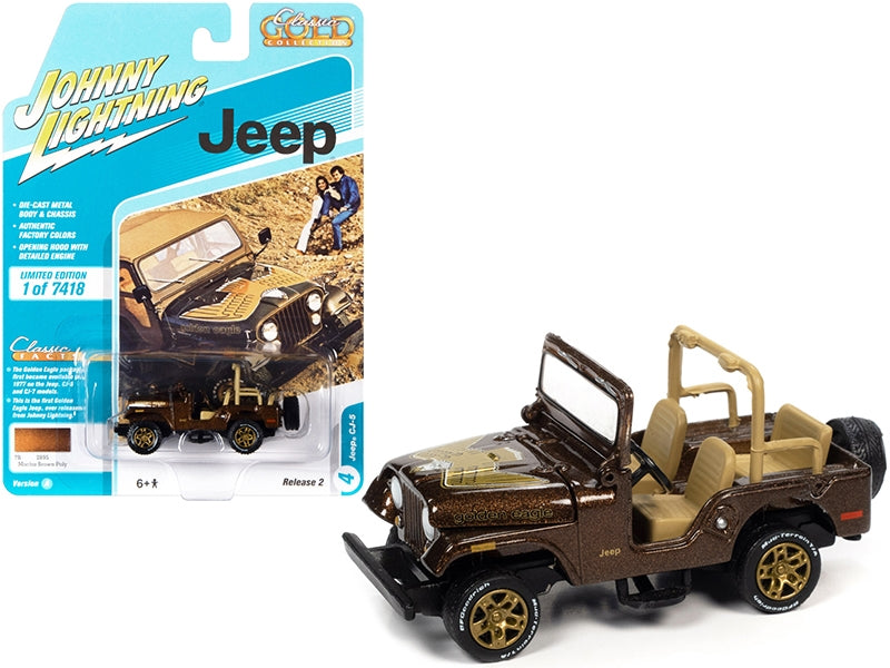 Jeep CJ-5 Mocha Brown Metallic with Golden Eagle Graphics "Classic Gold Collection" Series Limited Edition to 7418 pieces Worldwide 1/64 Diecast Model Car by Johnny Lightning Johnny Lightning