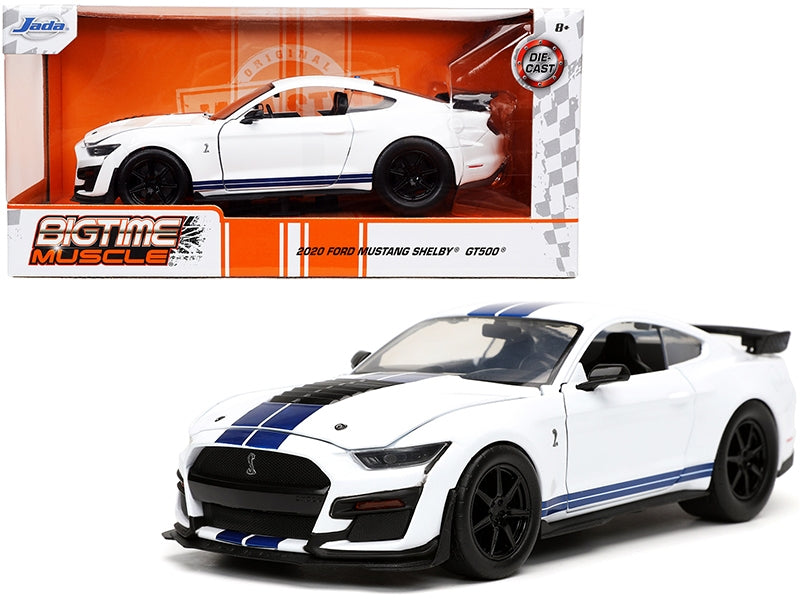 2020 Ford Mustang Shelby GT500 White with Blue Stripes "Bigtime Muscle" Series 1/24 Diecast Model Car by Jada Jada