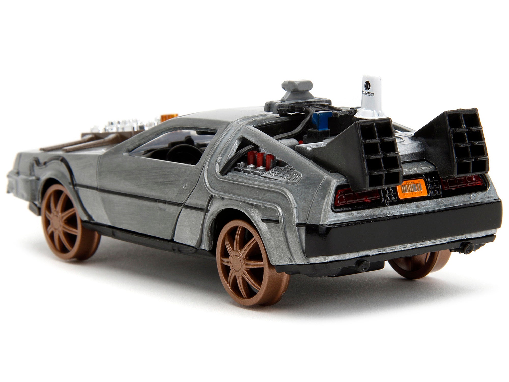 DeLorean DMC (Time Machine) Brushed Metal Train Wheel Version "Back to the Future Part III" (1990) Movie "Hollywood Rides" Series 1/32 Diecast Model Car by Jada Jada