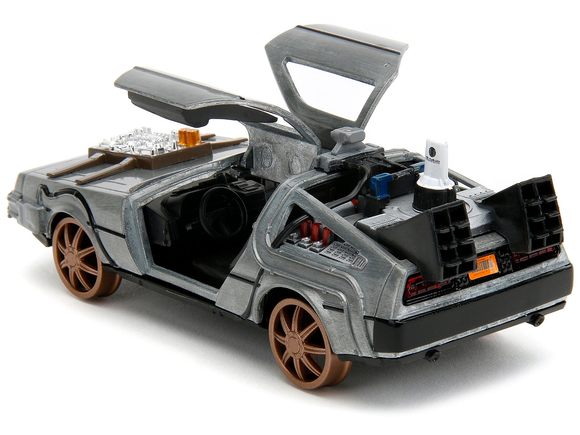 DeLorean DMC (Time Machine) Brushed Metal Train Wheel Version "Back to the Future Part III" (1990) Movie "Hollywood Rides" Series 1/32 Diecast Model Car by Jada Jada