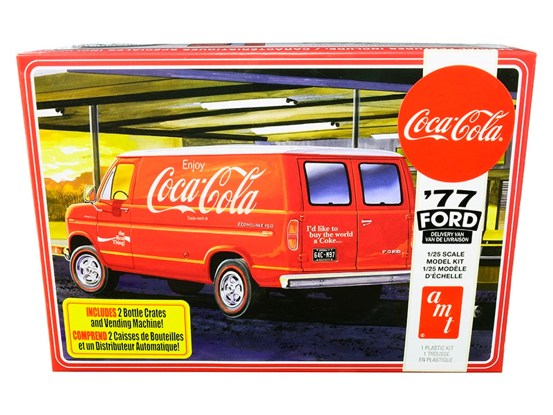 Skill 3 Model Kit 1977 Ford Delivery Van with 2 Bottles Crates and Vending Machine "Coca-Cola" 1/25 Scale Model by AMT AMT