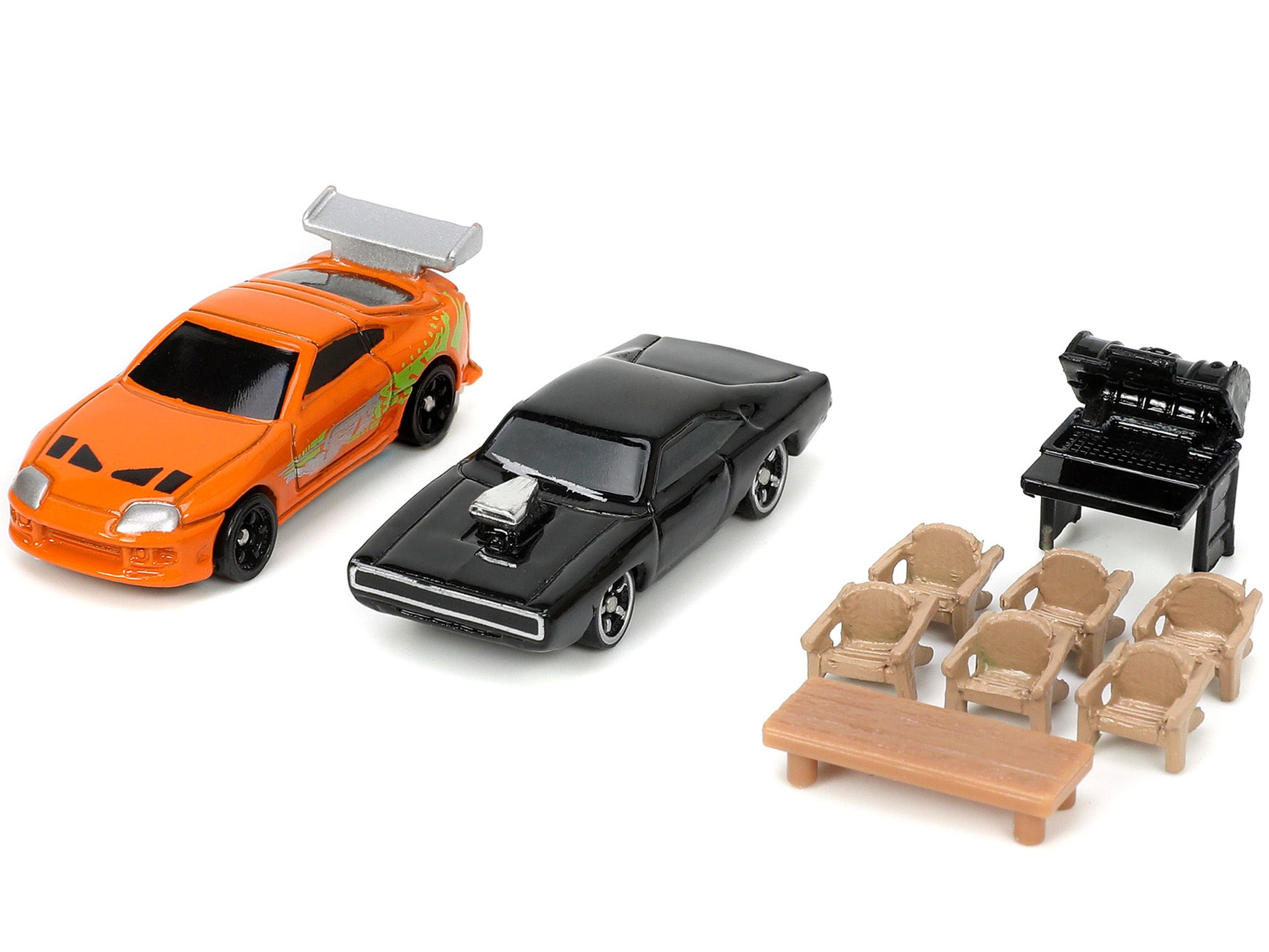 Toretto House Diorama with Dodge Charger Black and Toyota Supra Orange with Graphics "Fast and Furious" "Nano Scene" Series Models by Jada Jada