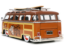 Load image into Gallery viewer, Volkswagen T1 Bus Brown with Graphics &quot;Sheriff Woody&quot; and Woody Diecast Figure and Surfboard &quot;Toy Story&quot; (1995) Movie &quot;Hollywood Rides&quot; Series 1/24 Diecast Model Car by Jada Jada
