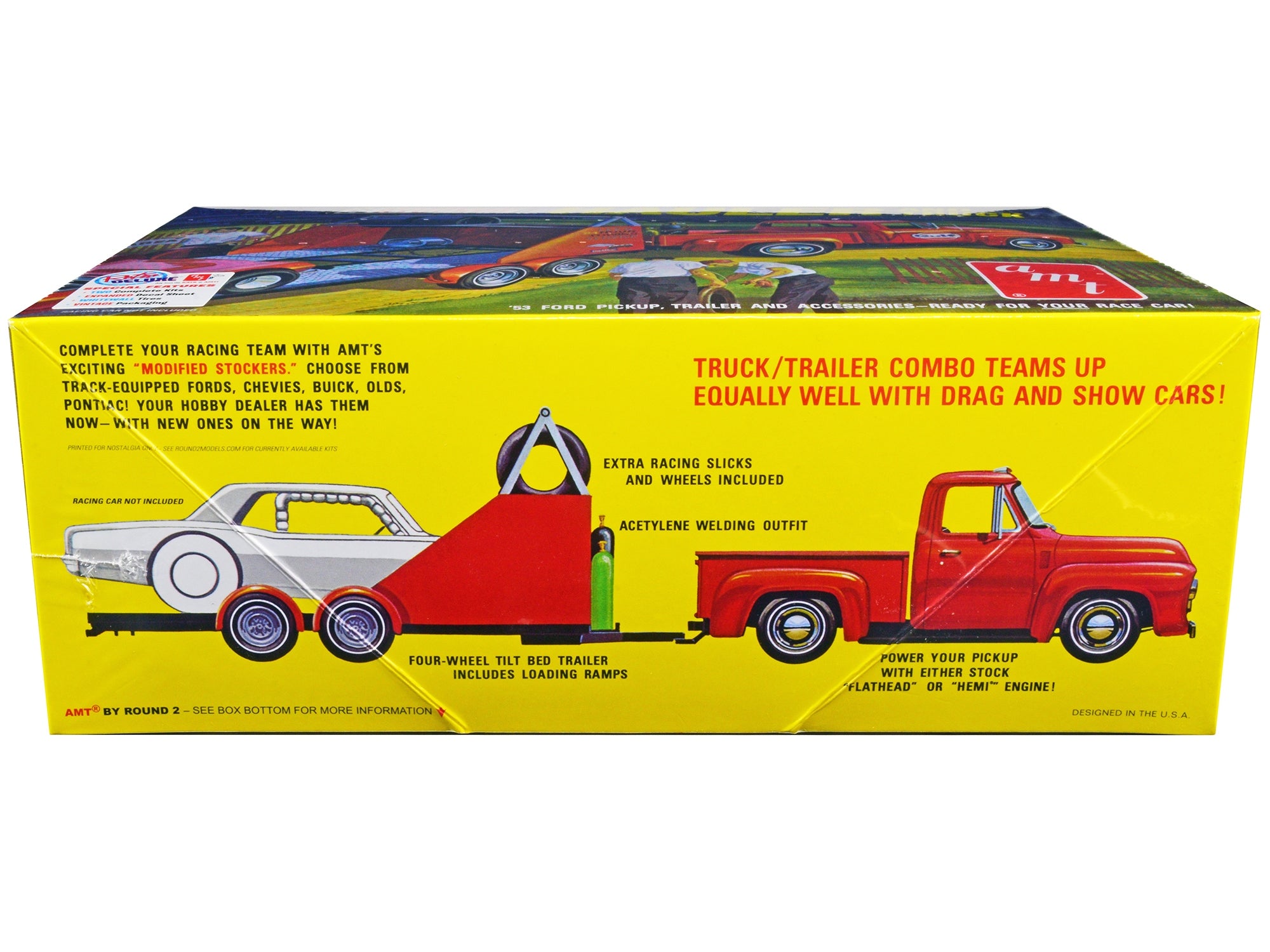 Skill 2 Model 1953 Ford Pickup Truck with "Modified Stocker" Hauler "Gulf Oil" 1/25 Scale Model by AMT AMT