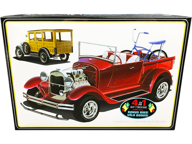 Skill 2 Model Kit 1929 Ford Woody Pickup 4-in-1 Kit with Bike 1/25 Scale Model by AMT AMT