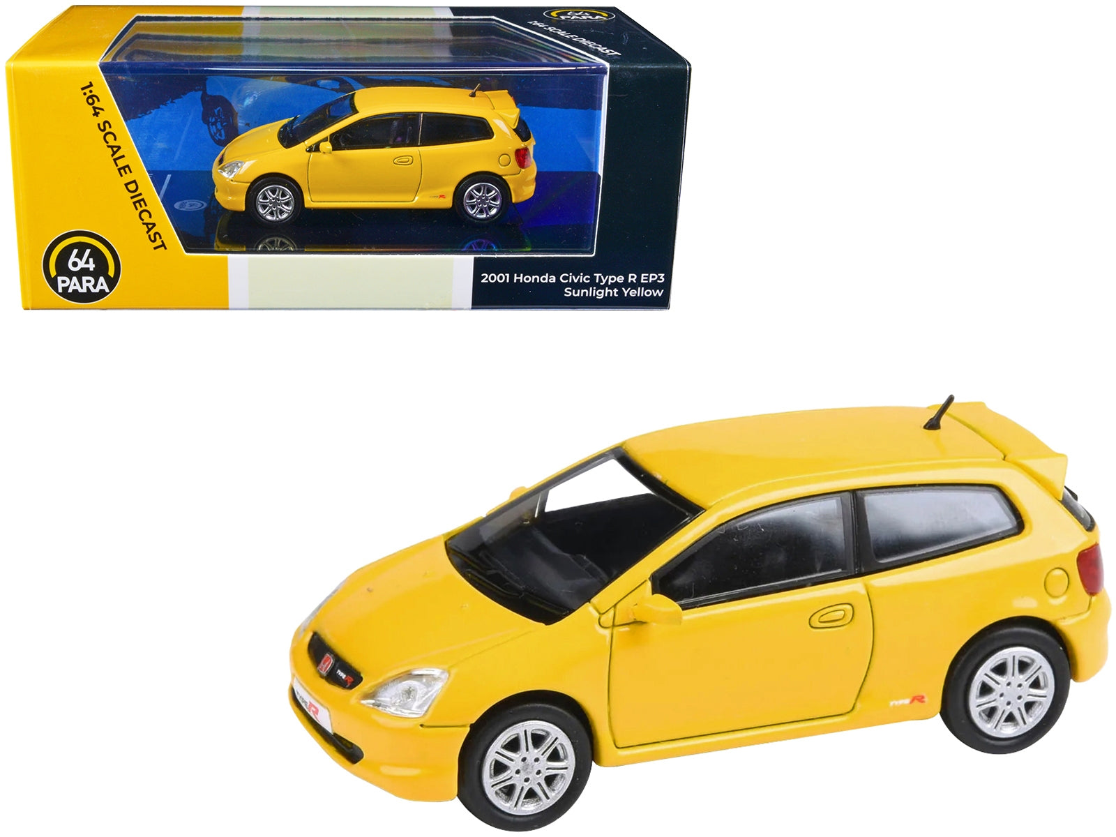 2001 Honda Civic Type R EP3 Sunlight Yellow 1/64 Diecast Model Car by Paragon Models Paragon