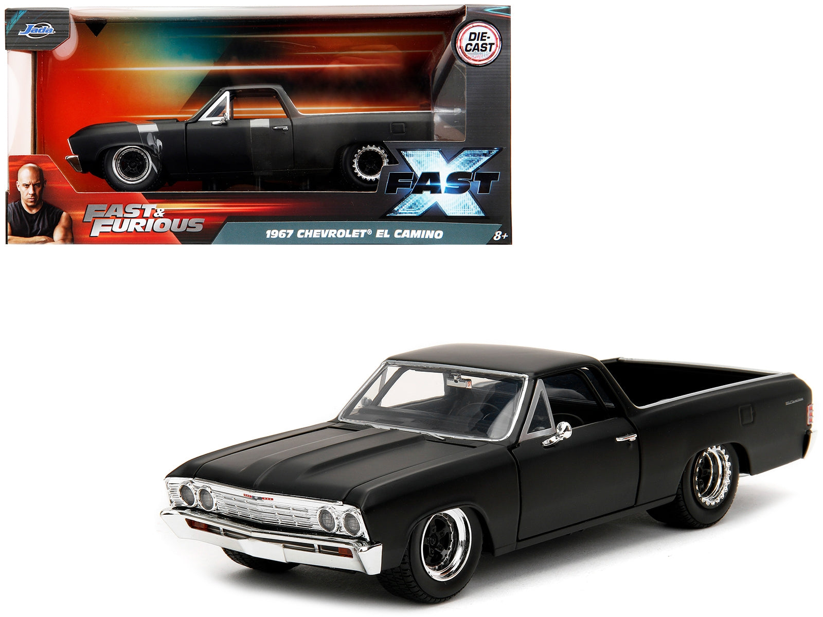 1967 Chevrolet El Camino Matt Black "Fast & Furious" Series 1/24 Diecast Model Car by Jada Jada