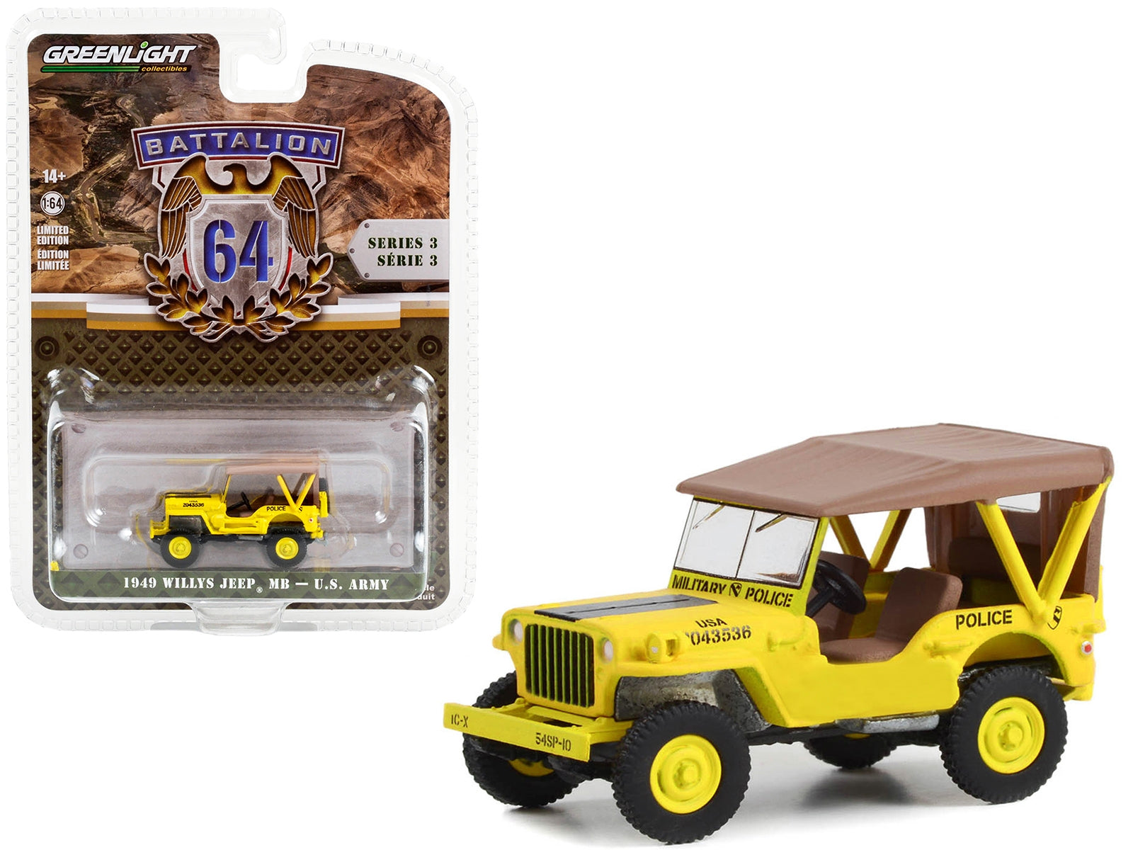 1949 Willys Jeep MB U.S. Army "545th Military Police Company Camp Drake Japan Training Camp" Yellow "Battalion 64" Series 3 1/64 Diecast Model Car by Greenlight Greenlight