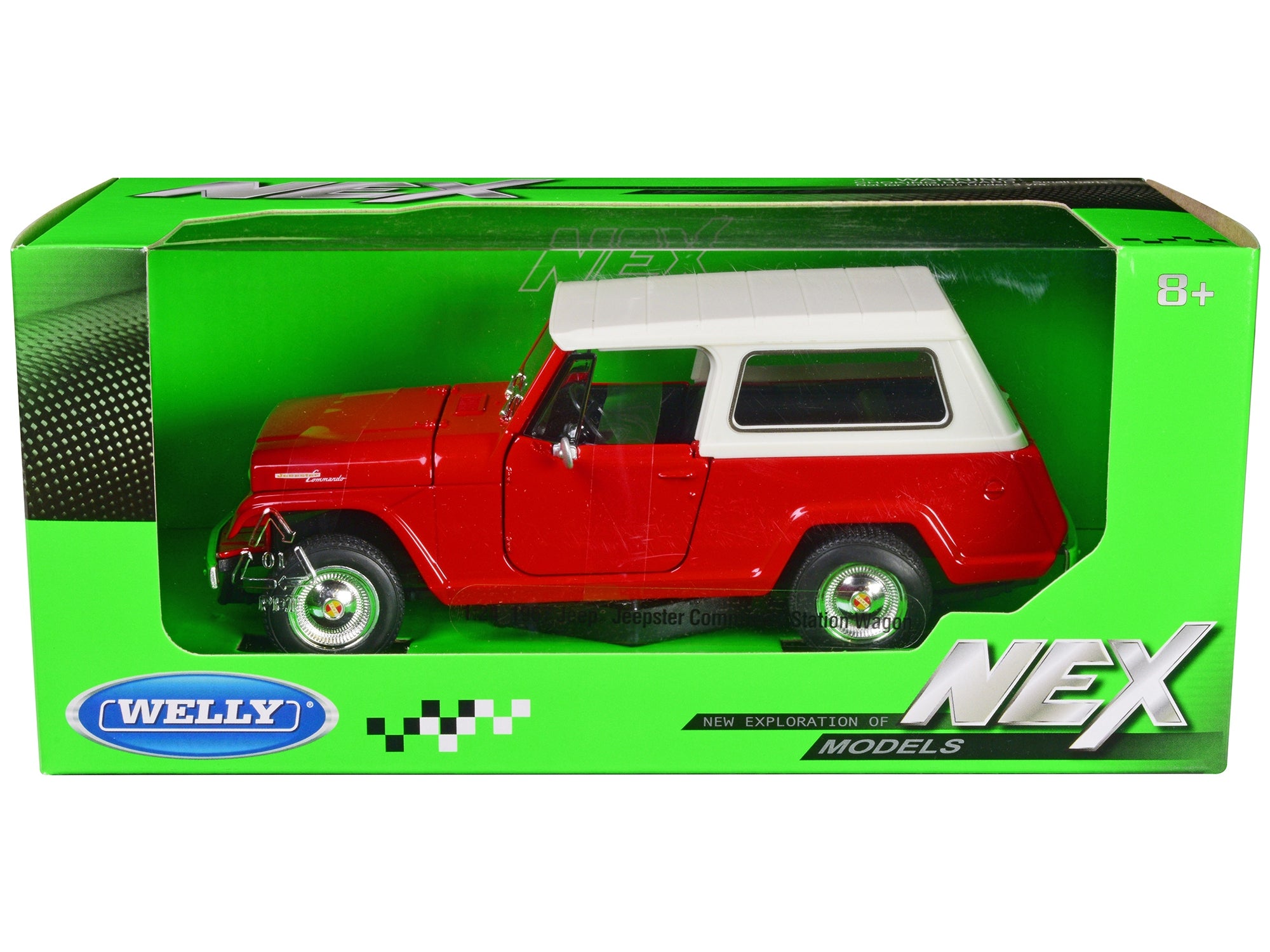 1967 Jeep Jeepster Commando Station Wagon Red with White Top "NEX Models" Series 1/24 Diecast Model Car by Welly Welly