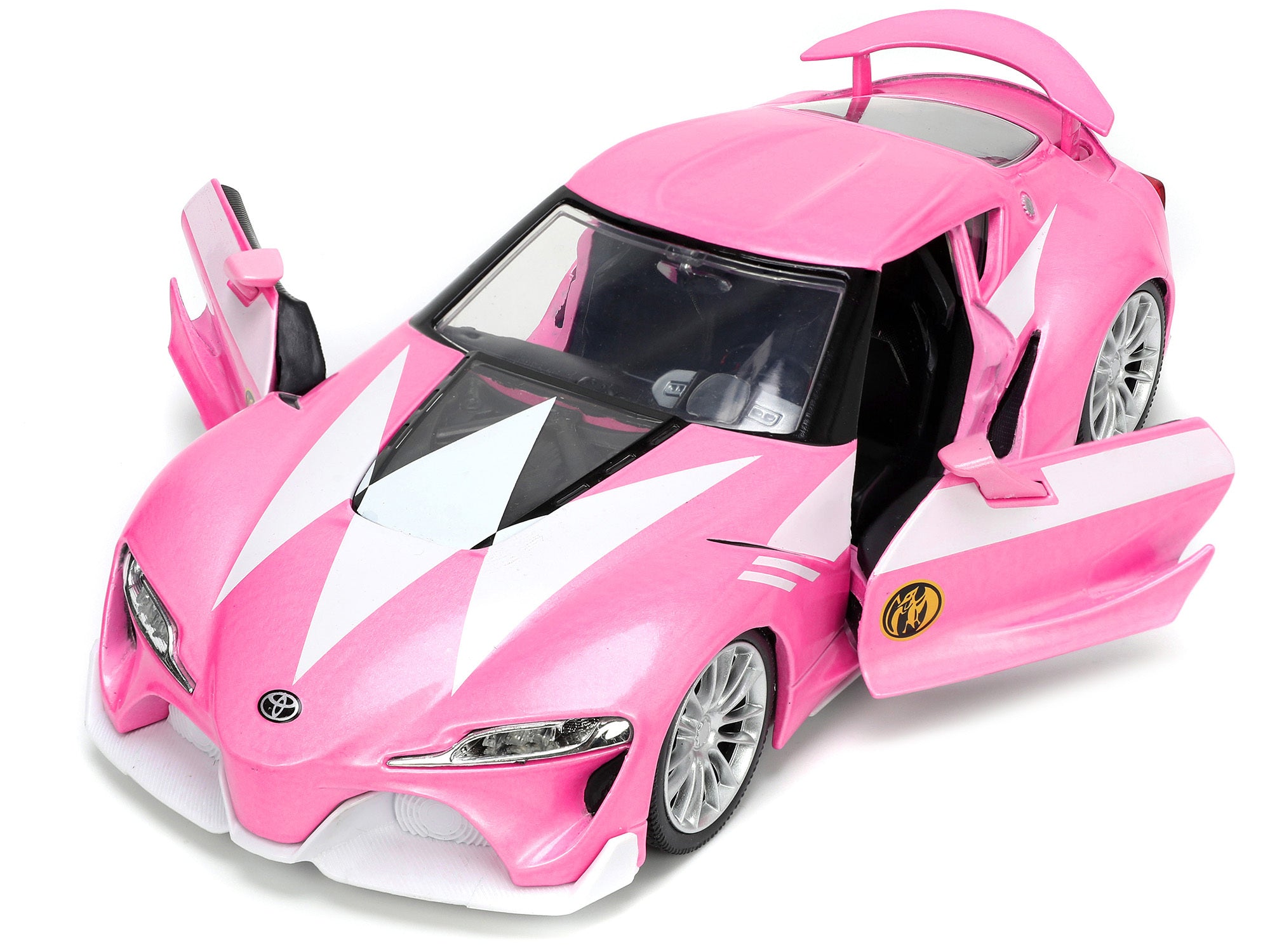 Toyota FT-1 Concept Pink Metallic and Pink Ranger Diecast Figurine "Power Rangers" "Hollywood Rides" Series 1/24 Diecast Model Car by Jada Jada