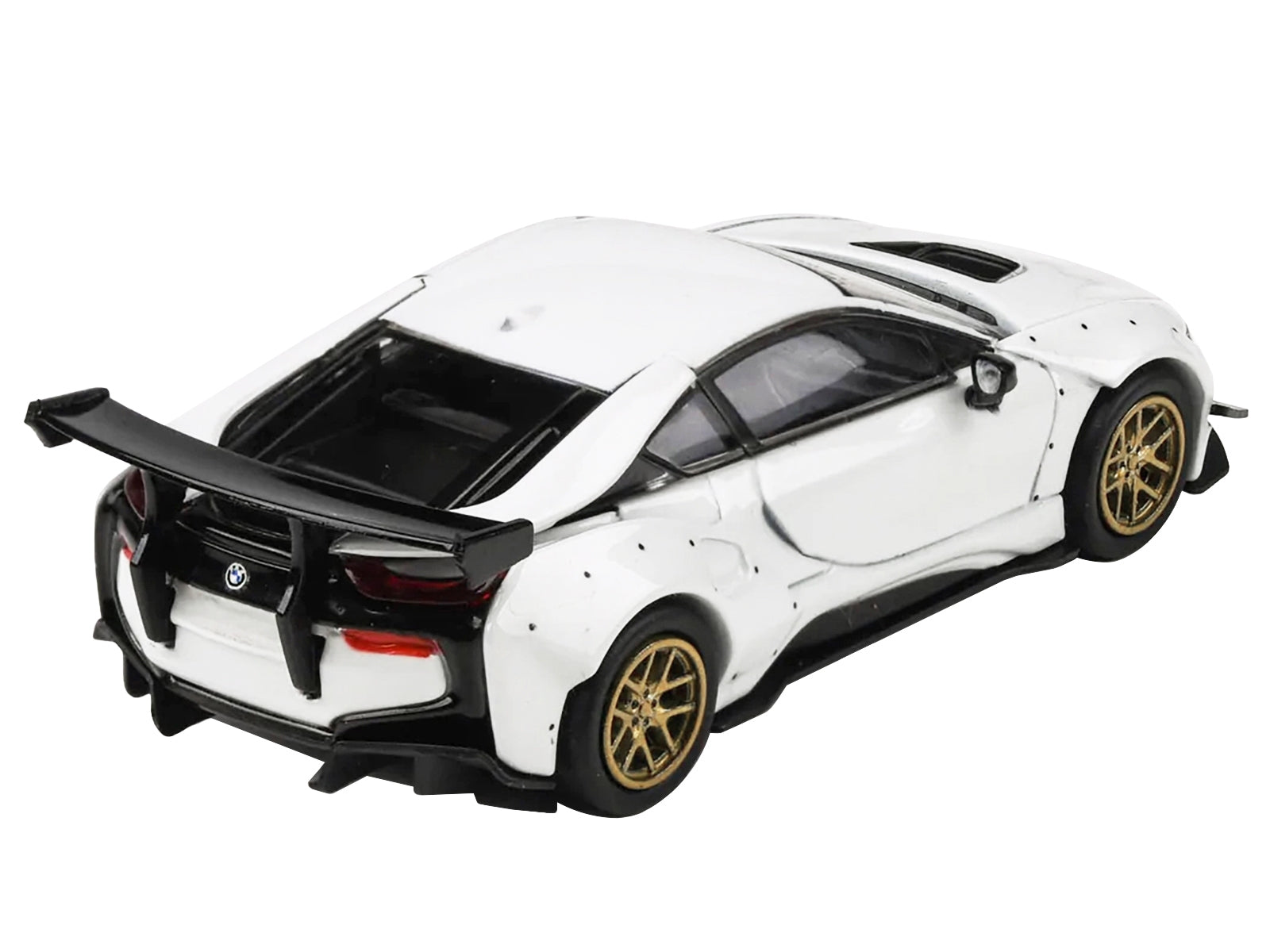 BMW i8 Liberty Walk White with Gold Wheels 1/64 Diecast Model Car by Paragon Models Paragon