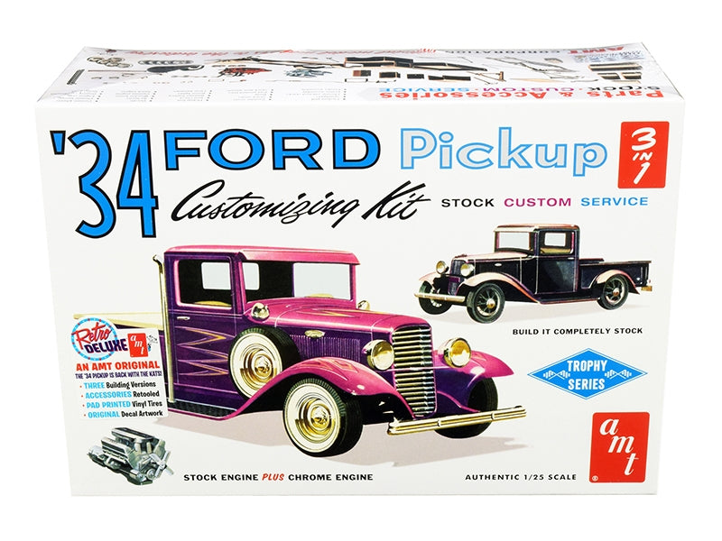 Skill 2 Model Kit 1934 Ford Pickup Truck 3 in 1 Kit "Trophy Series" 1/25 Scale Model by AMT AMT