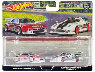 BMW M1 Procar #8 White with Red Stripes and Lancia Stratos Group 5 #829 White with Stripes 