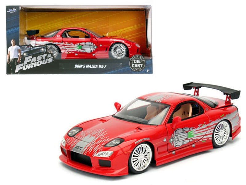 Dom's Mazda RX-7 Red with Graphics "Fast & Furious" Movie 1/24 Diecast Model Car by Jada Jada