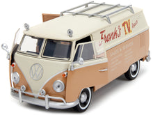 Load image into Gallery viewer, Volkswagen Bus &quot;WheelJack&quot; Tan and Beige &quot;Frank&#39;s TV Repair&quot; and Transformers Logo Diecast Statue &quot;Transformers: Rise of the Beasts&quot; (2023) Movie &quot;Hollywood Rides&quot; Series 1/24 Diecast Model Car by Jada Jada
