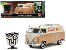 Load image into Gallery viewer, Volkswagen Bus &quot;WheelJack&quot; Tan and Beige &quot;Frank&#39;s TV Repair&quot; and Transformers Logo Diecast Statue &quot;Transformers: Rise of the Beasts&quot; (2023) Movie &quot;Hollywood Rides&quot; Series 1/24 Diecast Model Car by Jada Jada
