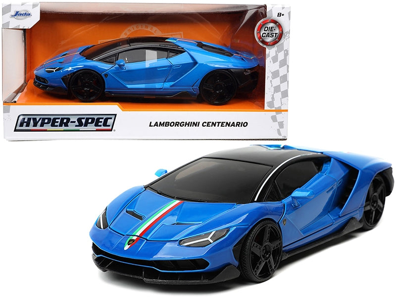 Lamborghini Centenario Blue with Black Top with Stripes "Hyper-Spec" Series 1/24 Diecast Model Car by Jada Jada