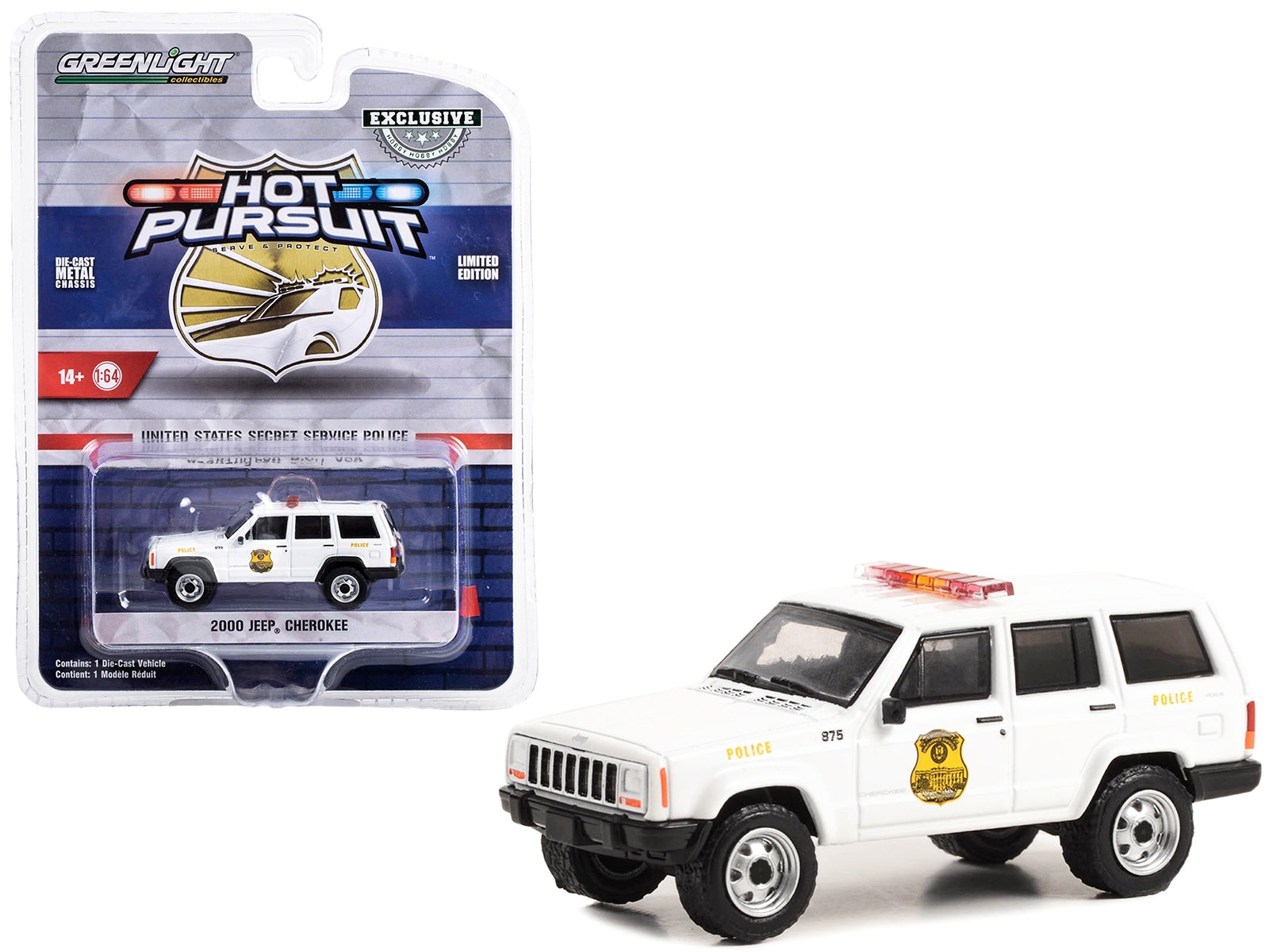 2000 Jeep Cherokee White "United States Secret Service Police" Washington DC "Hot Pursuit" Special Edition 1/64 Diecast Model Car by Greenlight Greenlight