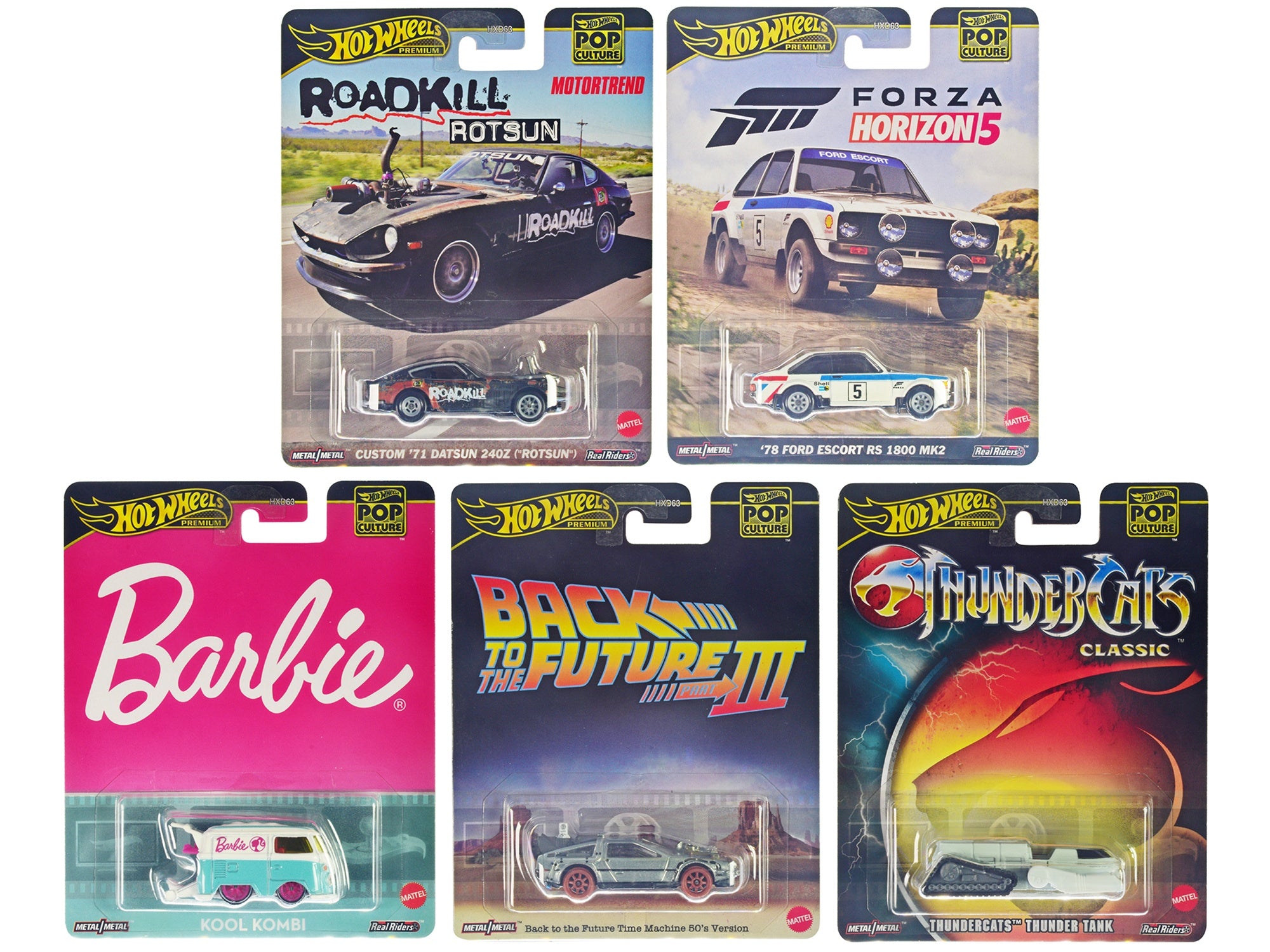 "Pop Culture 2024" 5 piece Set A "Premium Series" Diecast Model Cars by Hot Wheels Hotwheels