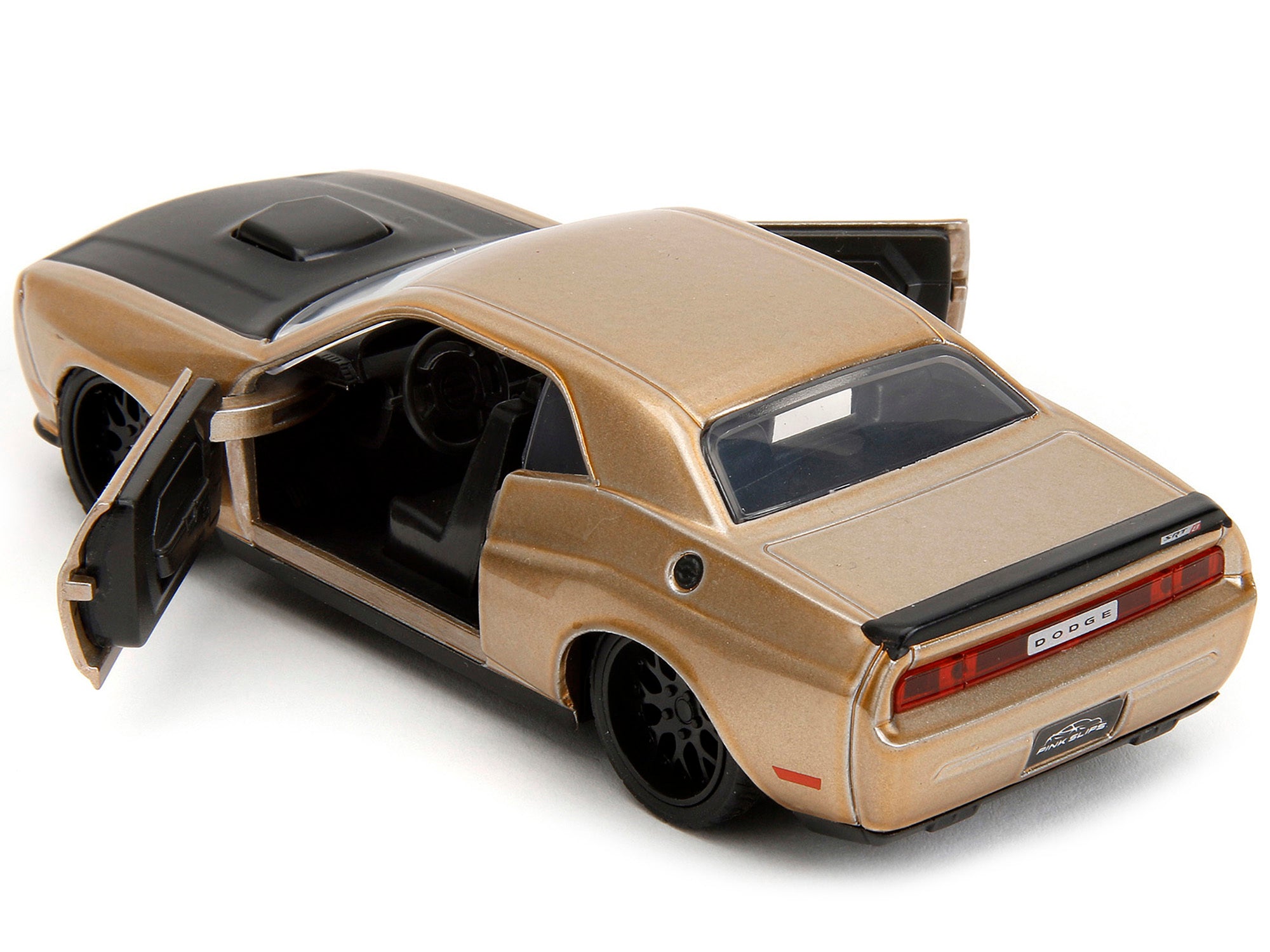 2012 Dodge Challenger SRT8 Gold Metallic with Black Hood "Pink Slips" Series 1/32 Diecast Model Car by Jada Jada