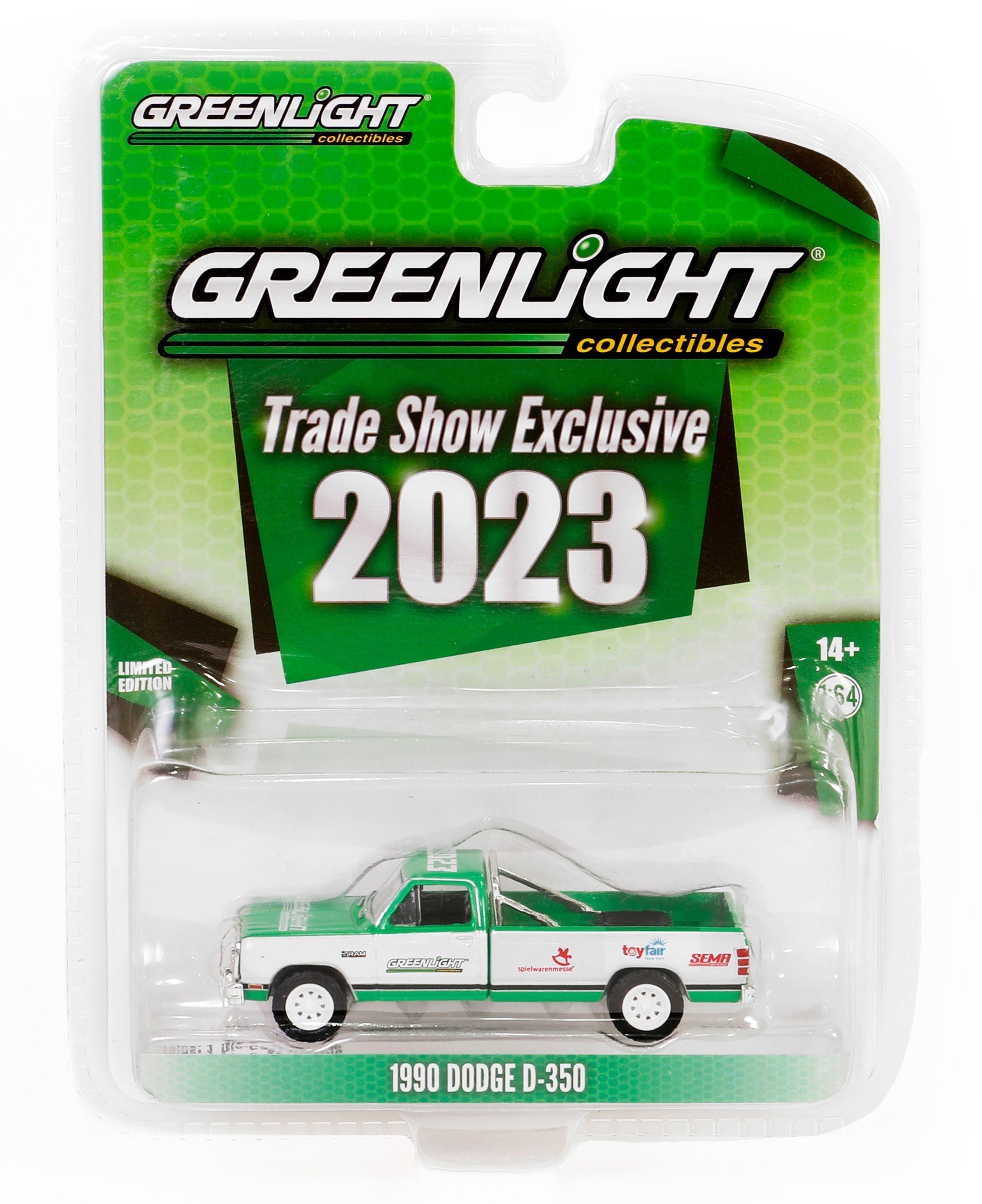 1990 Dodge D-350 Pickup Truck Green and White "2023 GreenLight Trade Show Exclusive" "Hobby Exclusive" Series 1/64 Diecast Model Car by Greenlight Greenlight