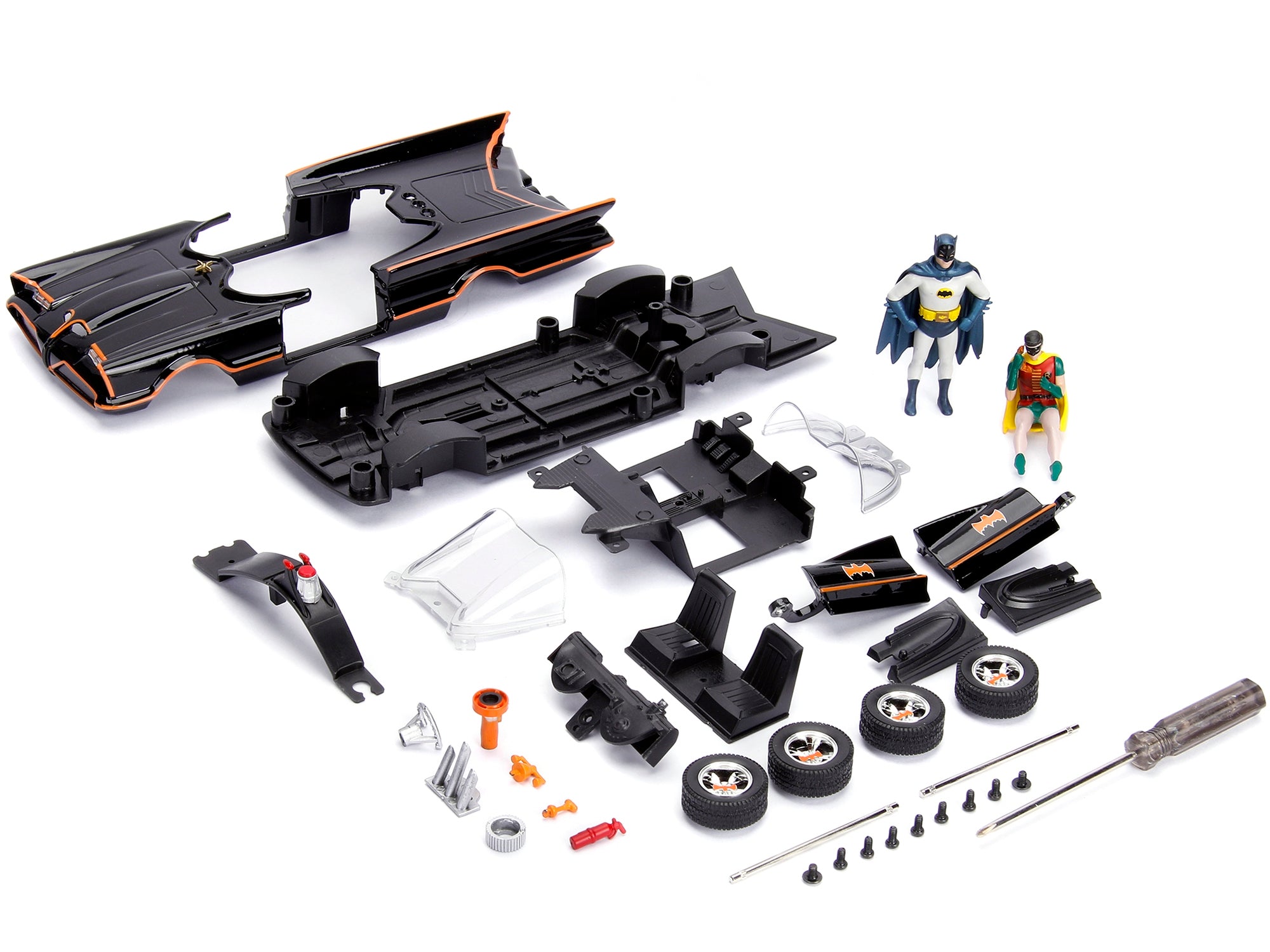 Model Kit Classic Batmobile Black with Batman Diecast Figure "Batman" (1966-1968) TV Series "Build N' Collect" 1/24 Diecast Model Car by Jada Jada