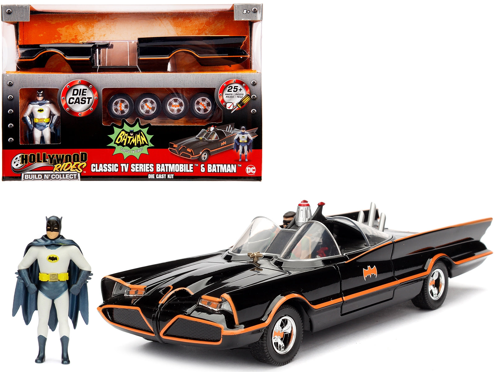 Model Kit Classic Batmobile Black with Batman Diecast Figure "Batman" (1966-1968) TV Series "Build N' Collect" 1/24 Diecast Model Car by Jada Jada