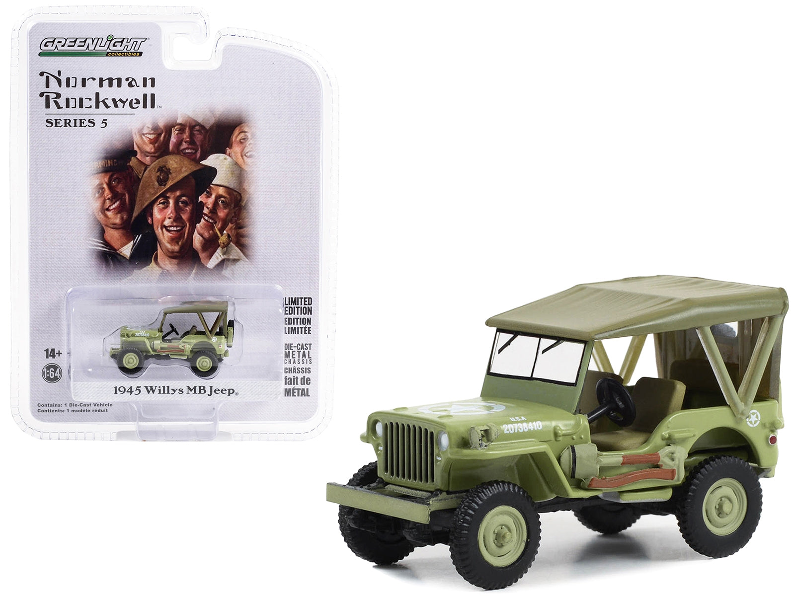 1945 Willys MB Jeep Light Green "U.S. Army" "Norman Rockwell" Series 5 1/64 Diecast Model Car by Greenlight Greenlight