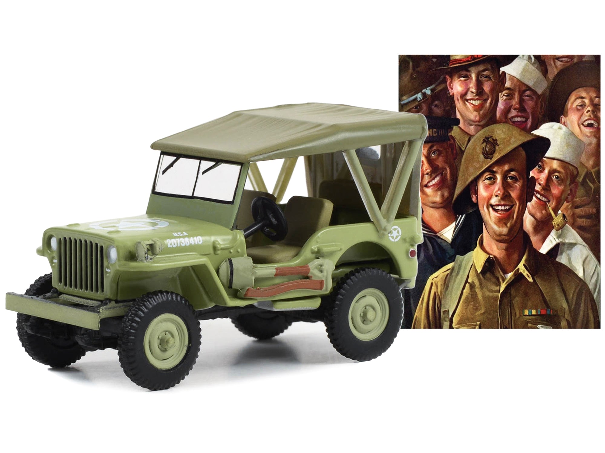 1945 Willys MB Jeep Light Green "U.S. Army" "Norman Rockwell" Series 5 1/64 Diecast Model Car by Greenlight Greenlight