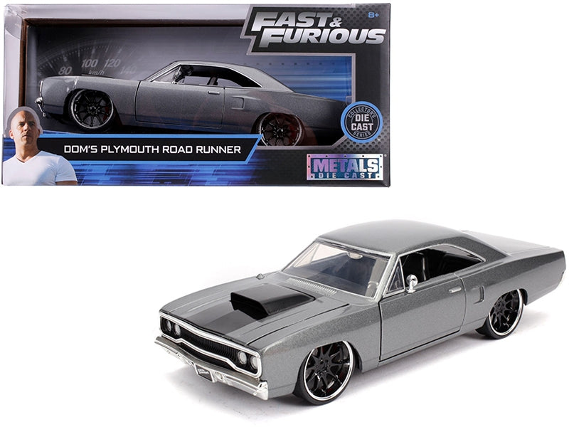 Dom's Plymouth Road Runner Gray Metallic with Black Hood Stripe "Fast & Furious" Movie 1/24 Diecast Model Car by Jada Jada