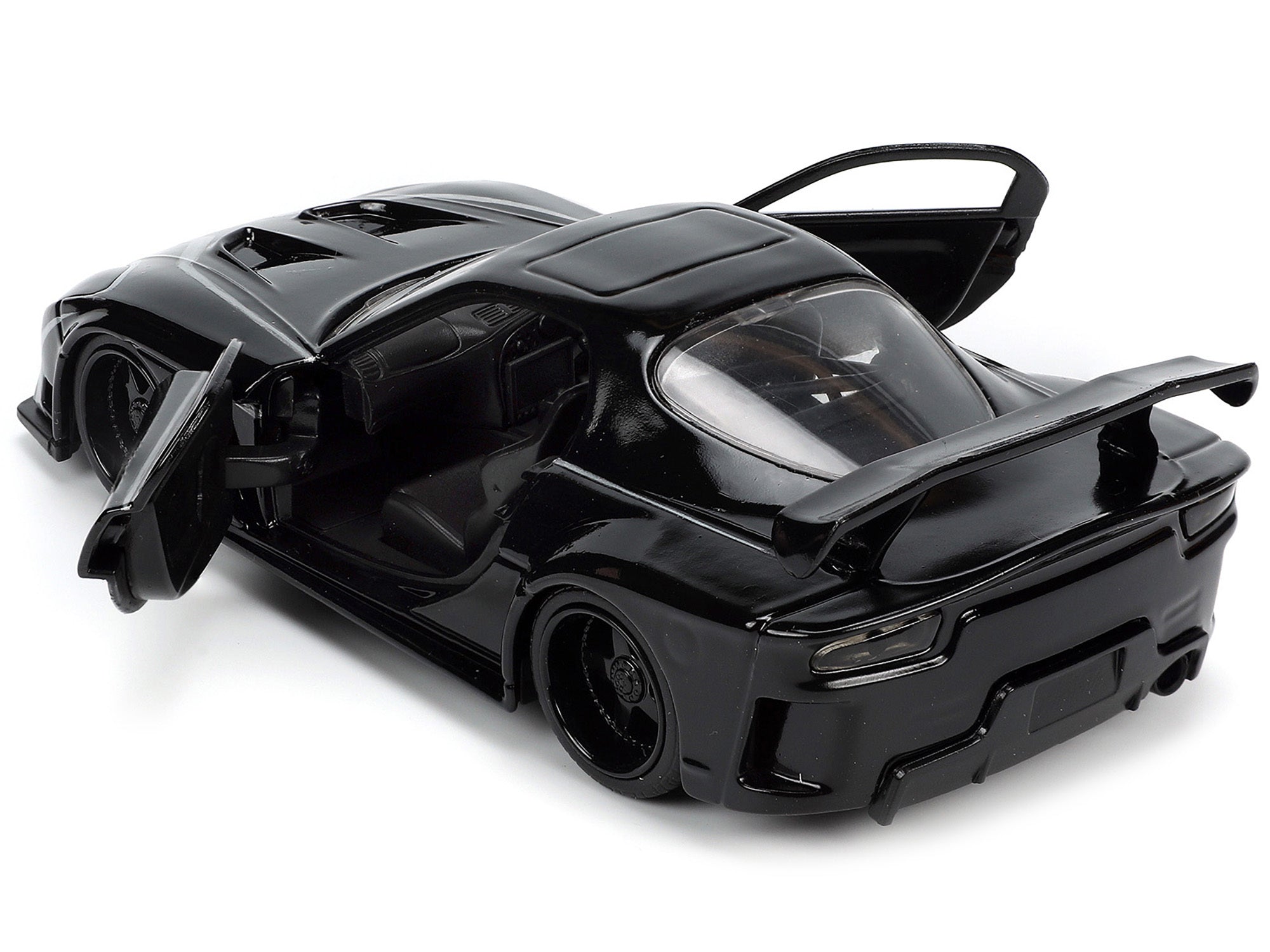 1995 Mazda RX-7 RHD (Right Hand Drive) Black and Black Panther Diecast Figure "The Avengers" "Hollywood Rides" Series 1/32 Diecast Model Car by Jada Jada