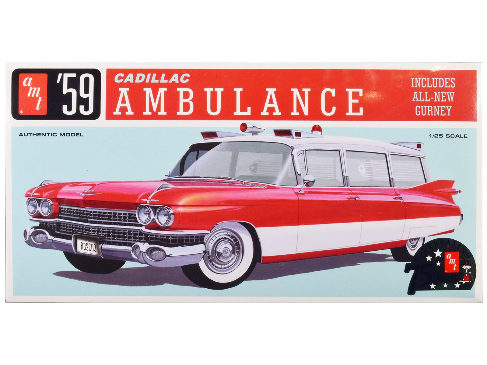 Skill 2 Model Kit 1959 Cadillac Ambulance with Gurney Accessory 1/25 Scale Model by AMT AMT