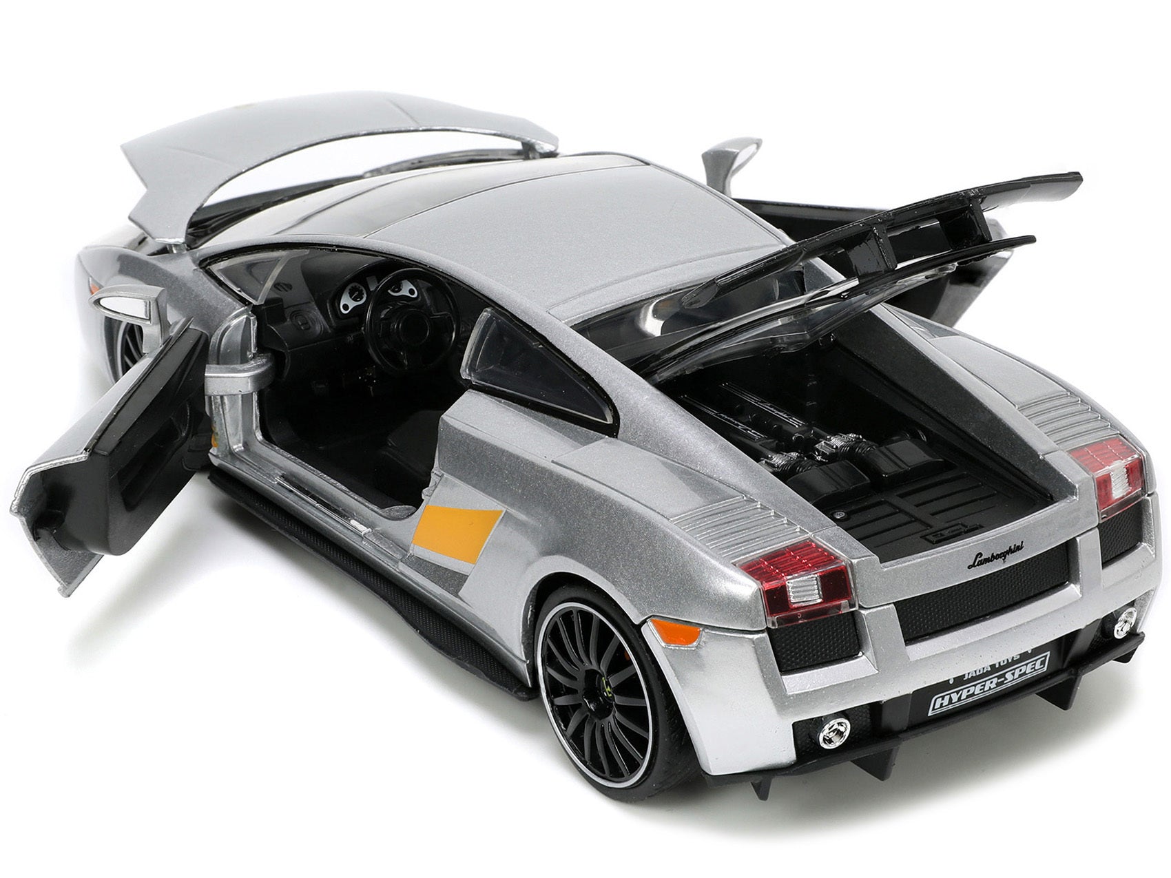 Lamborghini Gallardo Superleggera Silver Metallic with Yellow Stripes "Hyper-Spec" Series 1/24 Diecast Model Car by Jada Jada