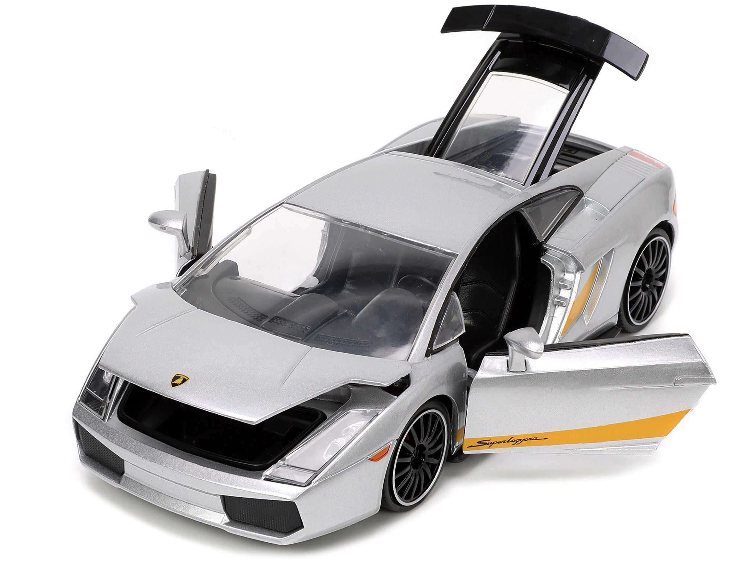 Lamborghini Gallardo Superleggera Silver Metallic with Yellow Stripes "Hyper-Spec" Series 1/24 Diecast Model Car by Jada Jada