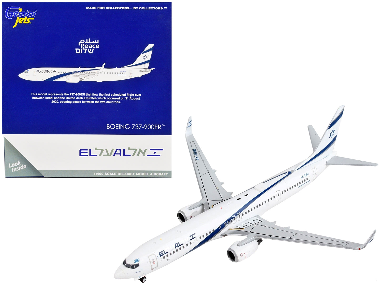 Boeing 737-900ER Commercial Aircraft "El Al Israel Airlines" White with Blue Stripes 1/400 Diecast Model Airplane by GeminiJets GeminiJets