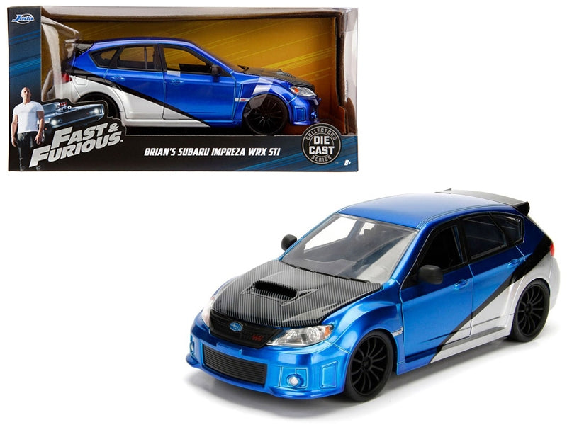 Brian's Subaru Impreza WRX STI Blue and Silver with Carbon Hood "Fast & Furious" Movie 1/24 Diecast Model Car by Jada Jada