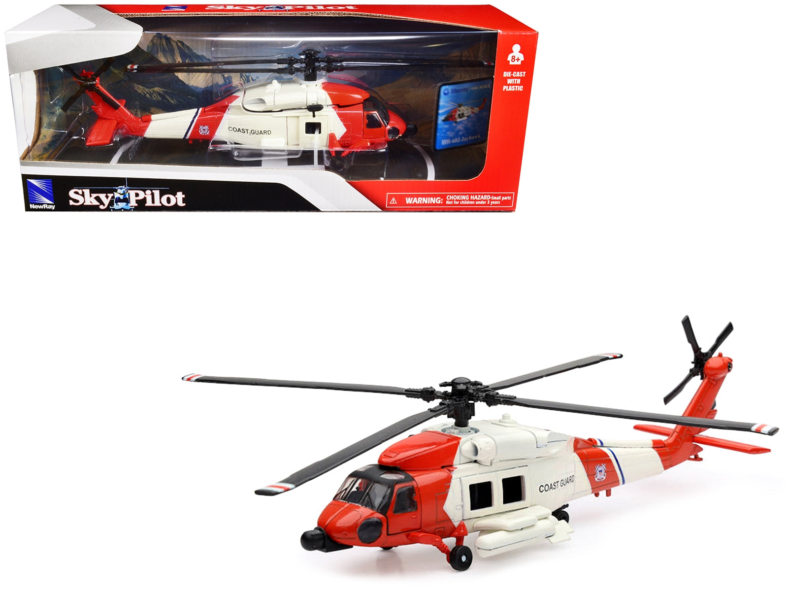 Sikorsky HH-60J Jayhawk Helicopter Red and White "United States Coast Guard" "Sky Pilot" Series 1/60 Diecast Model by New Ray New Ray